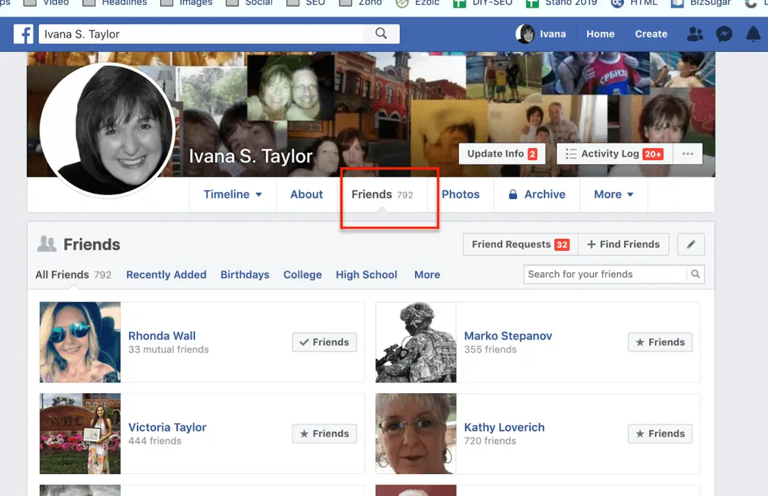 facebook friends list order on profile