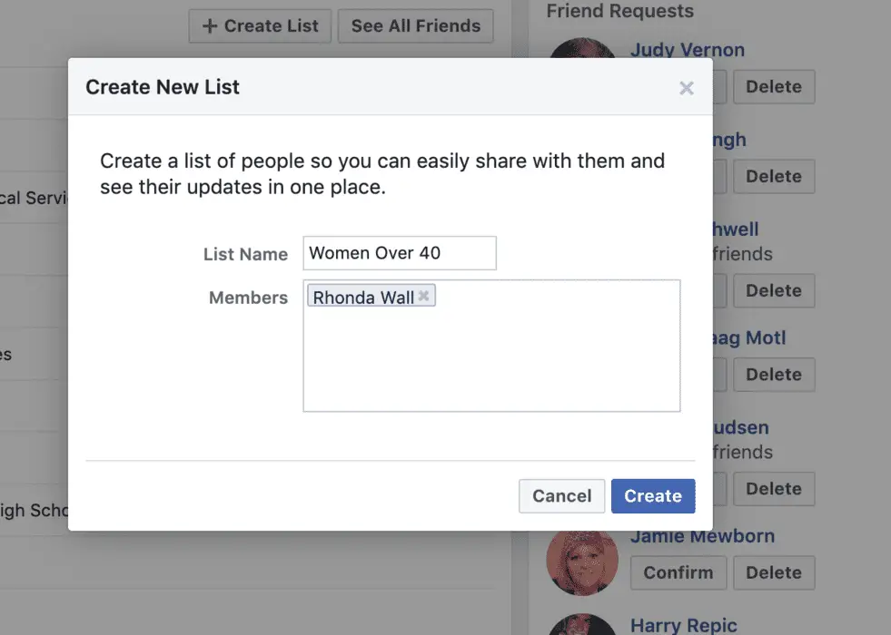 facebook create friends list