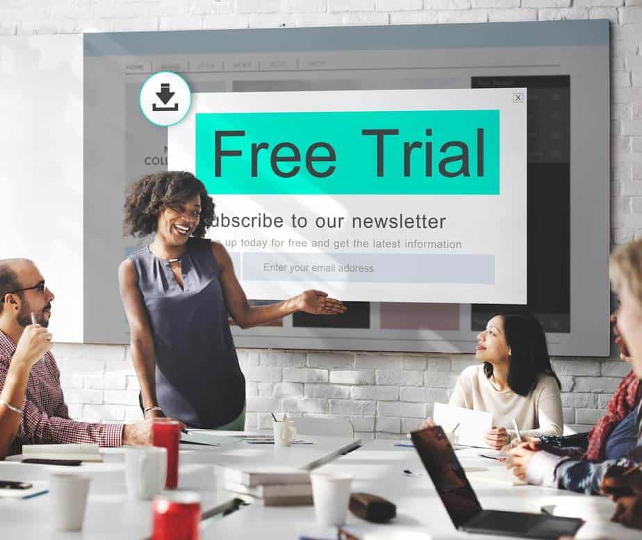 people in meeting talking about a free trial