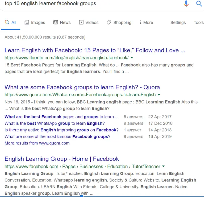 screenshot of search for online communities on facebook to promote your online course