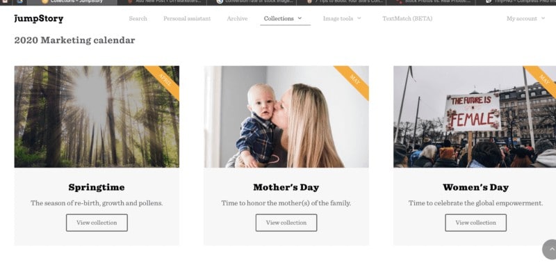 JumpStory marketing calendar page