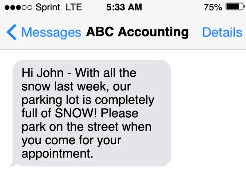 sms text message marketing example of alert and notification text to customers