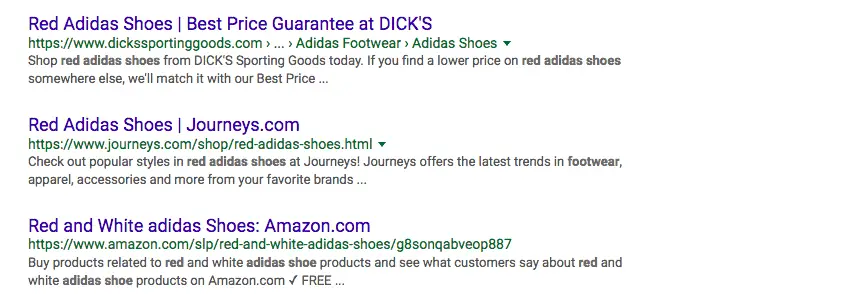 screen shot of google search for Adidas shoes