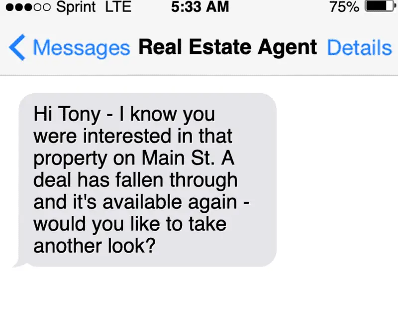 sms text marketing message example of a follow up message real estate