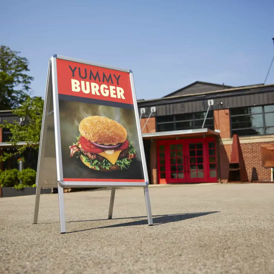 outdoor signage strategy showing aluminum sandwich board