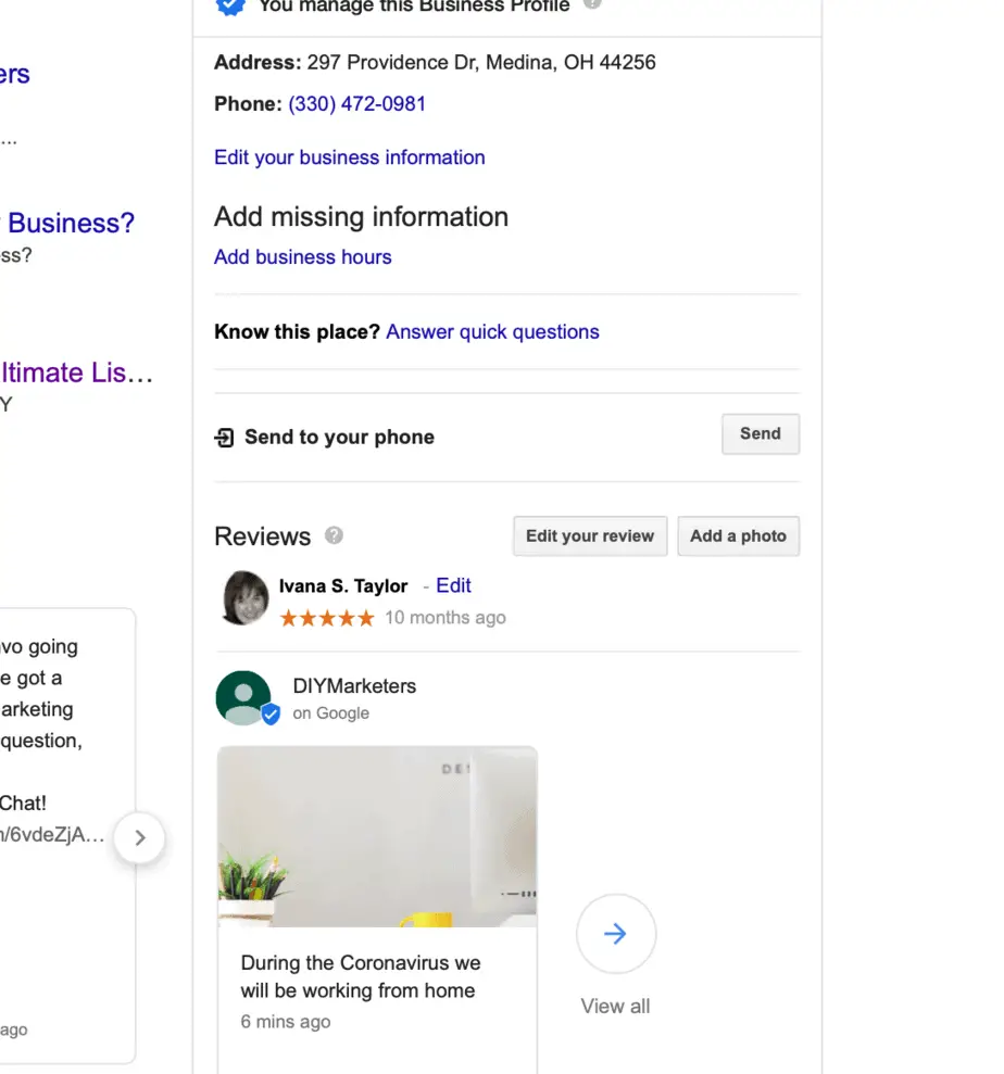 example of using google my business to update customers