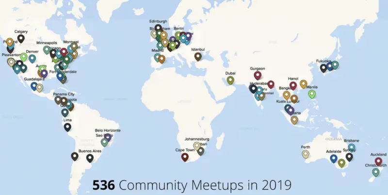 a map of Zoho meetups all over the world