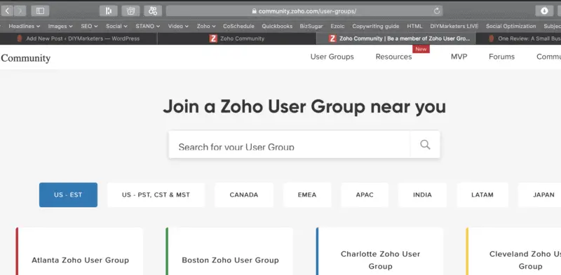 Join Zoho user group webs page