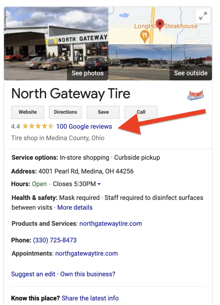 Google listing for North Gateway Tire they get referrals from this listing 