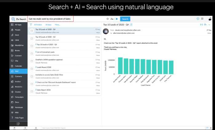 example of zia voice search on Zoho One