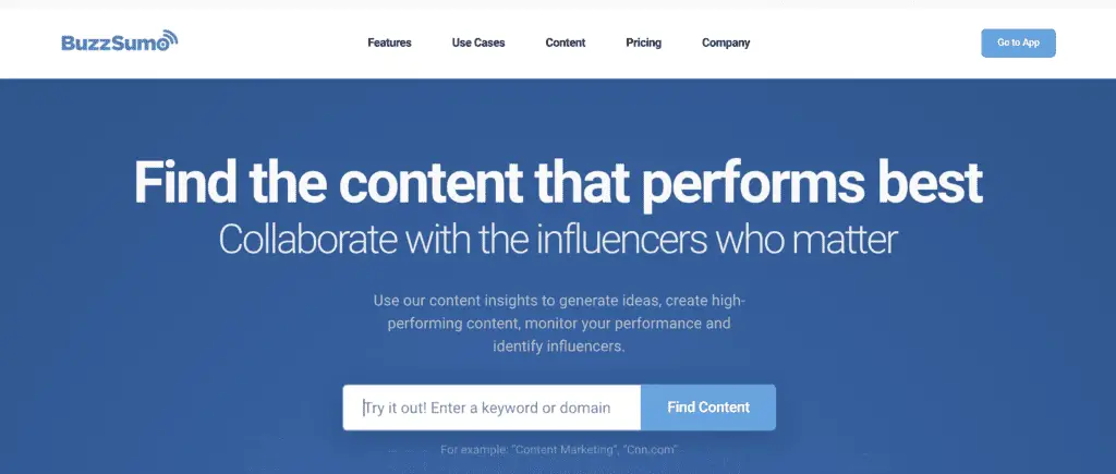 screenshot of buzzsumo home page