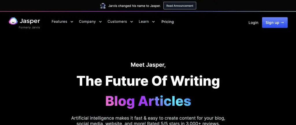 screenshot of jasper.ai - ai content writer