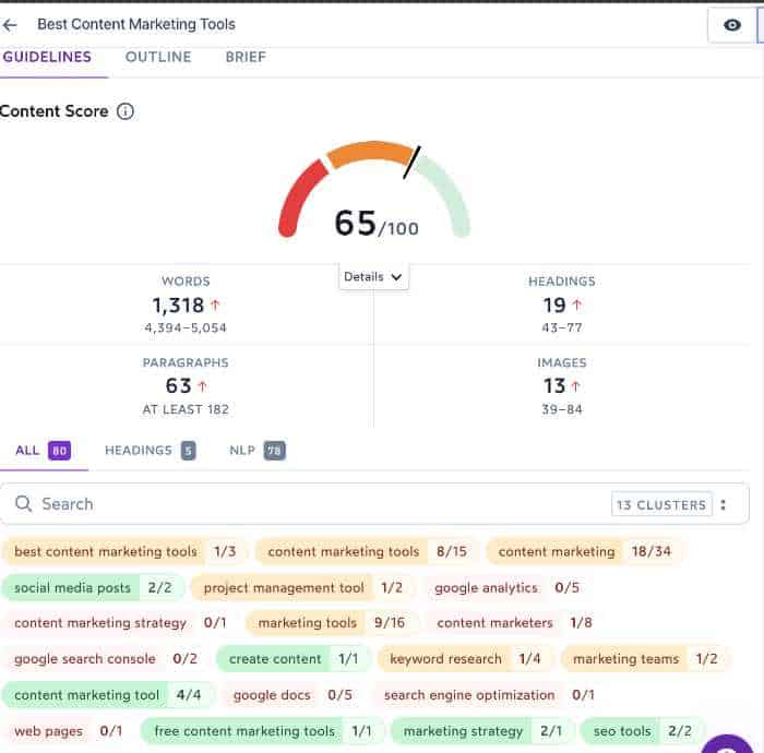 screenshot of surferseo content grader