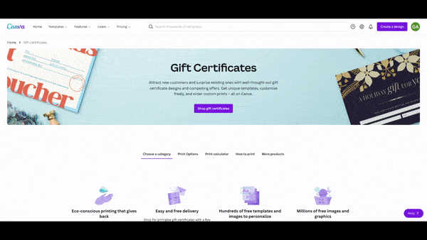 Canva gift certificates templates