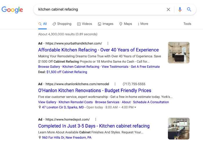 screenshot of google ads in search