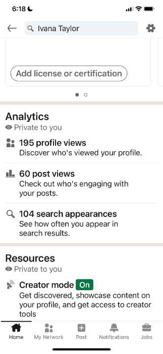 getting to LinkedIn profile views on your iphone go to analytics section.