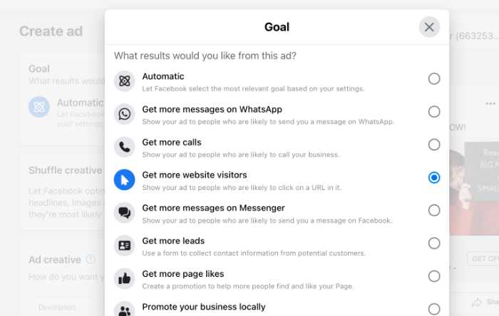 screenshot of how to setup audience for facebook ad