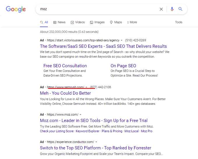 example of how to get competitor's website traffic with Google Ads