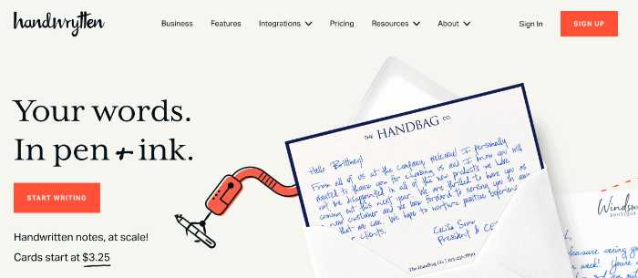 screen shot of handywritten - last minute small business week idea -- send a handwritten note