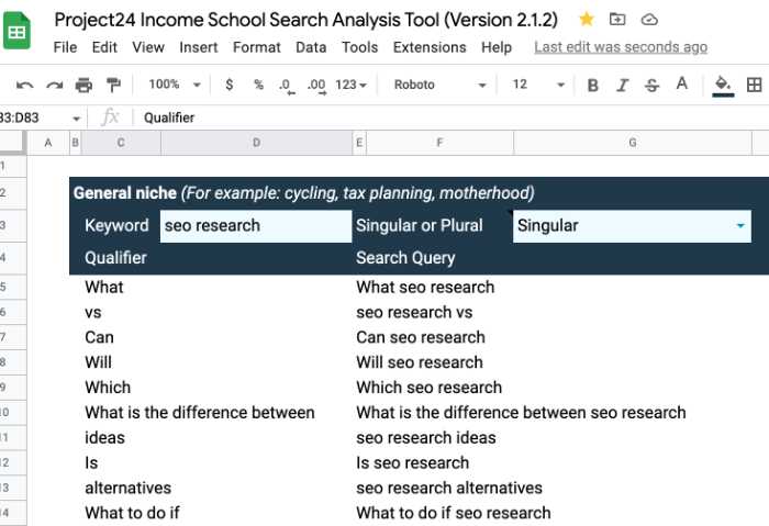 project 24 keyword research spreadsheet image