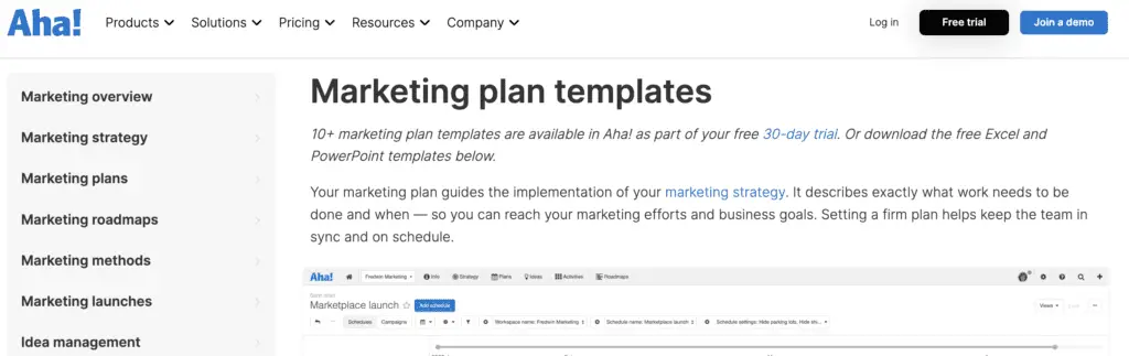 multiple marketing plan templates from AHA