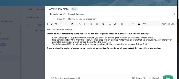 bigin email templates