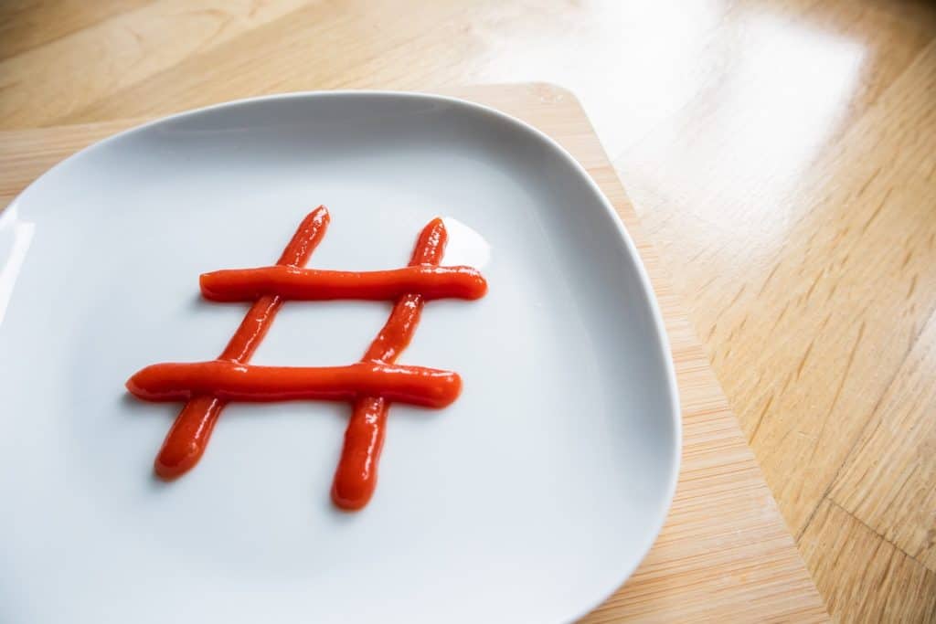 Hashtag Drawing on White Plate with Ketchup