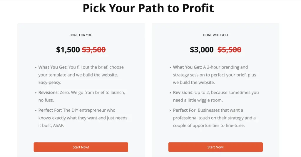 idea to income pricing table