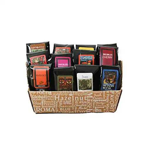 Indulgent Coffee Selection Gift Box | 100% Specialty Arabica Coffee | 12 Sample Bags of Medium Roast Ground Coffee