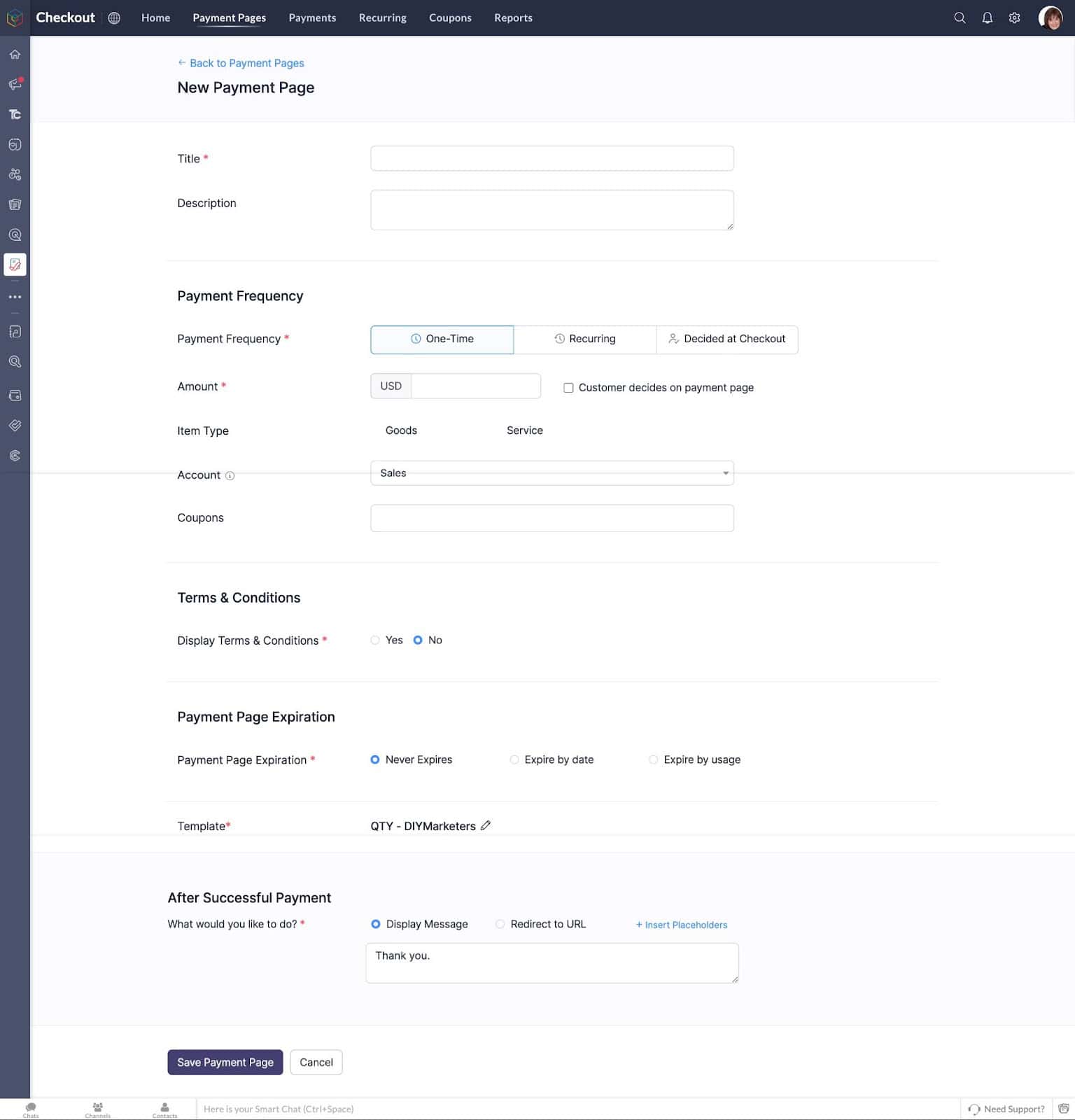 how to create a zoho checkout payment page