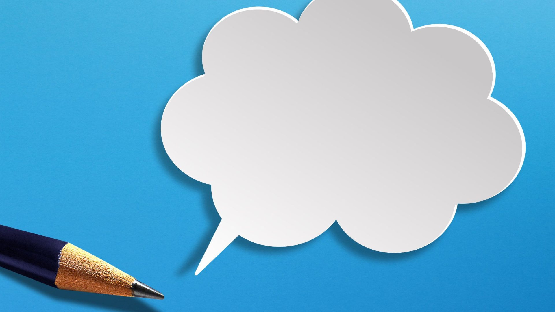 BNI 60 second commercial examples - blue background with thought bubble and pencil