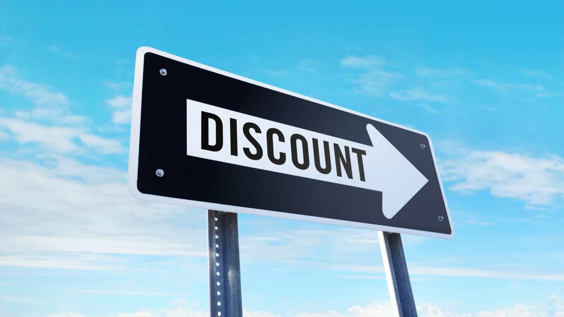 Discounting Strategy for Small Business Sign indicating discount direction