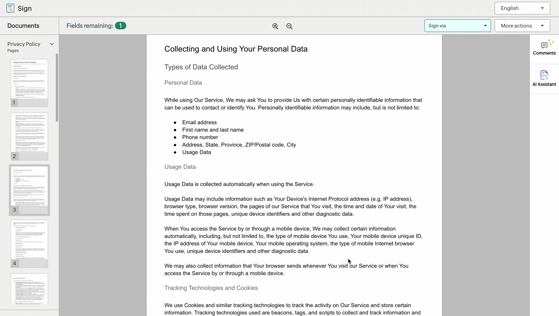 zoho's AI features - identify obligations