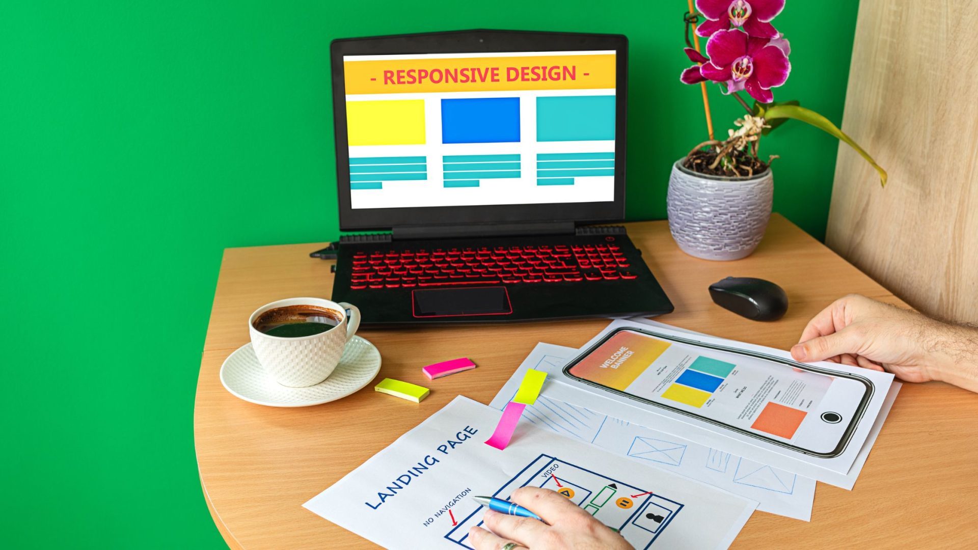 Onepage review - picture of person working on landing page