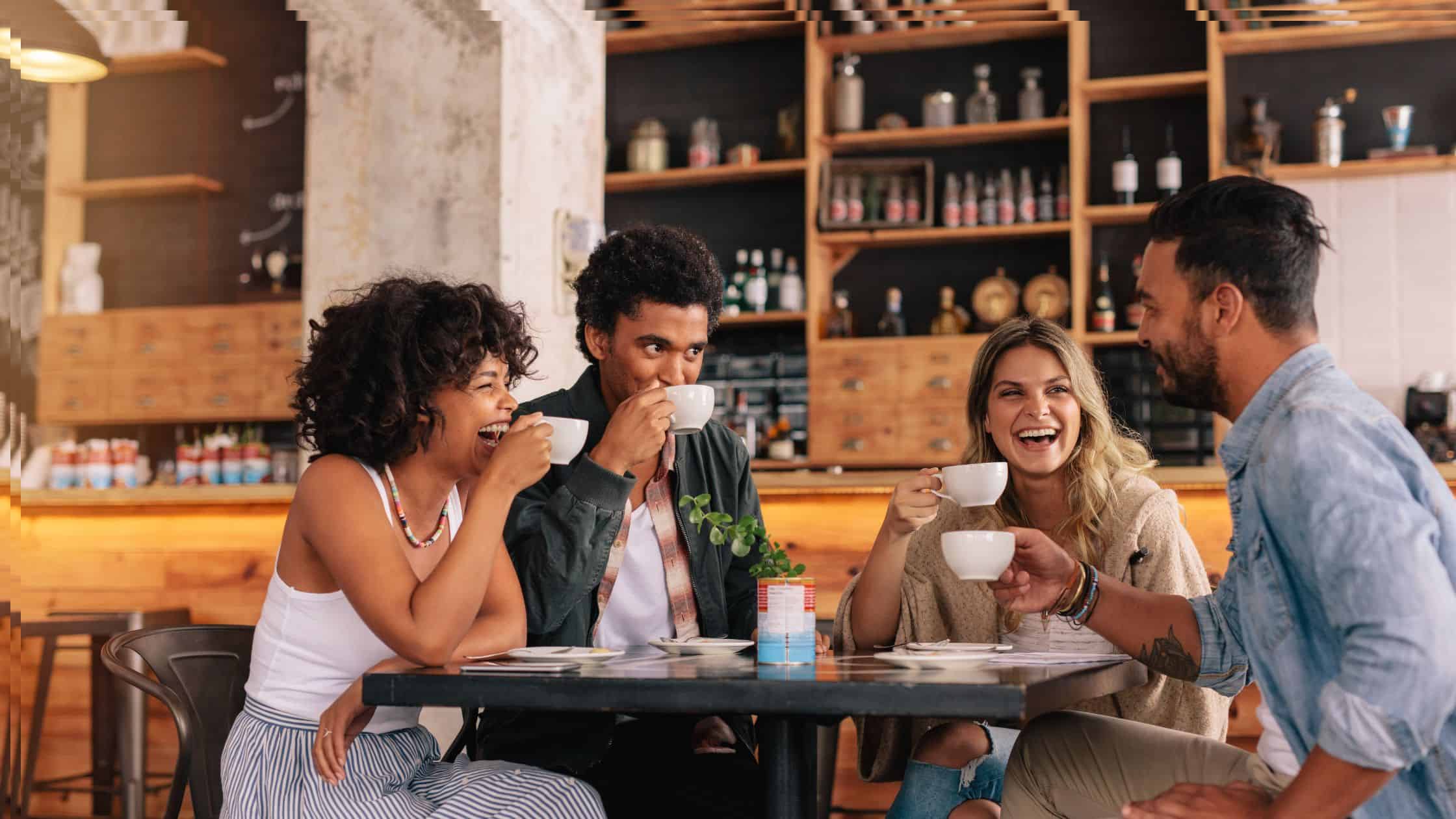 Group enjoying drinks at a cafe. bni vs letip vs chamber of commerce