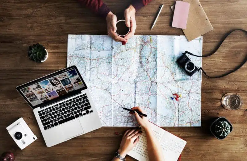 looking at a map on a desk