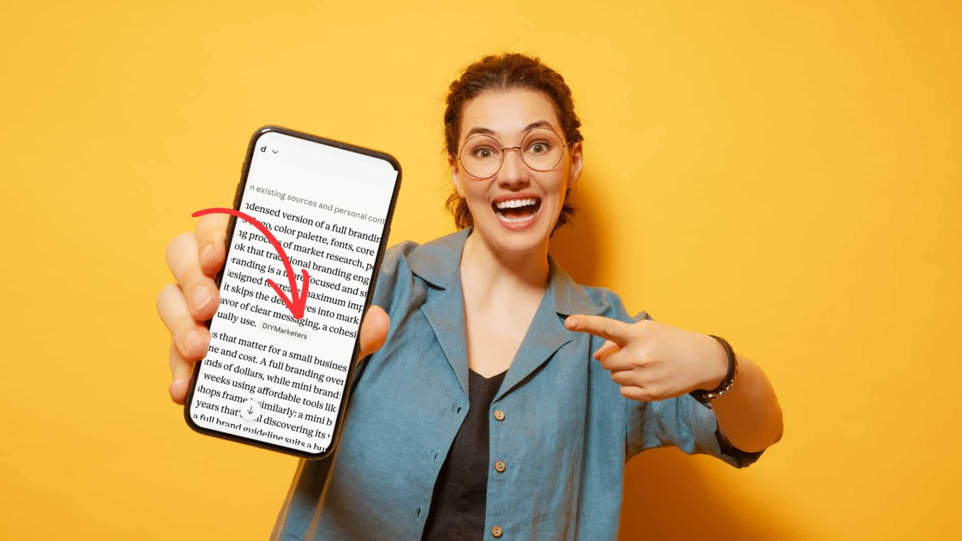 how to get your business recommended by AI - woman showing mobile phone with AI recommendation of a business