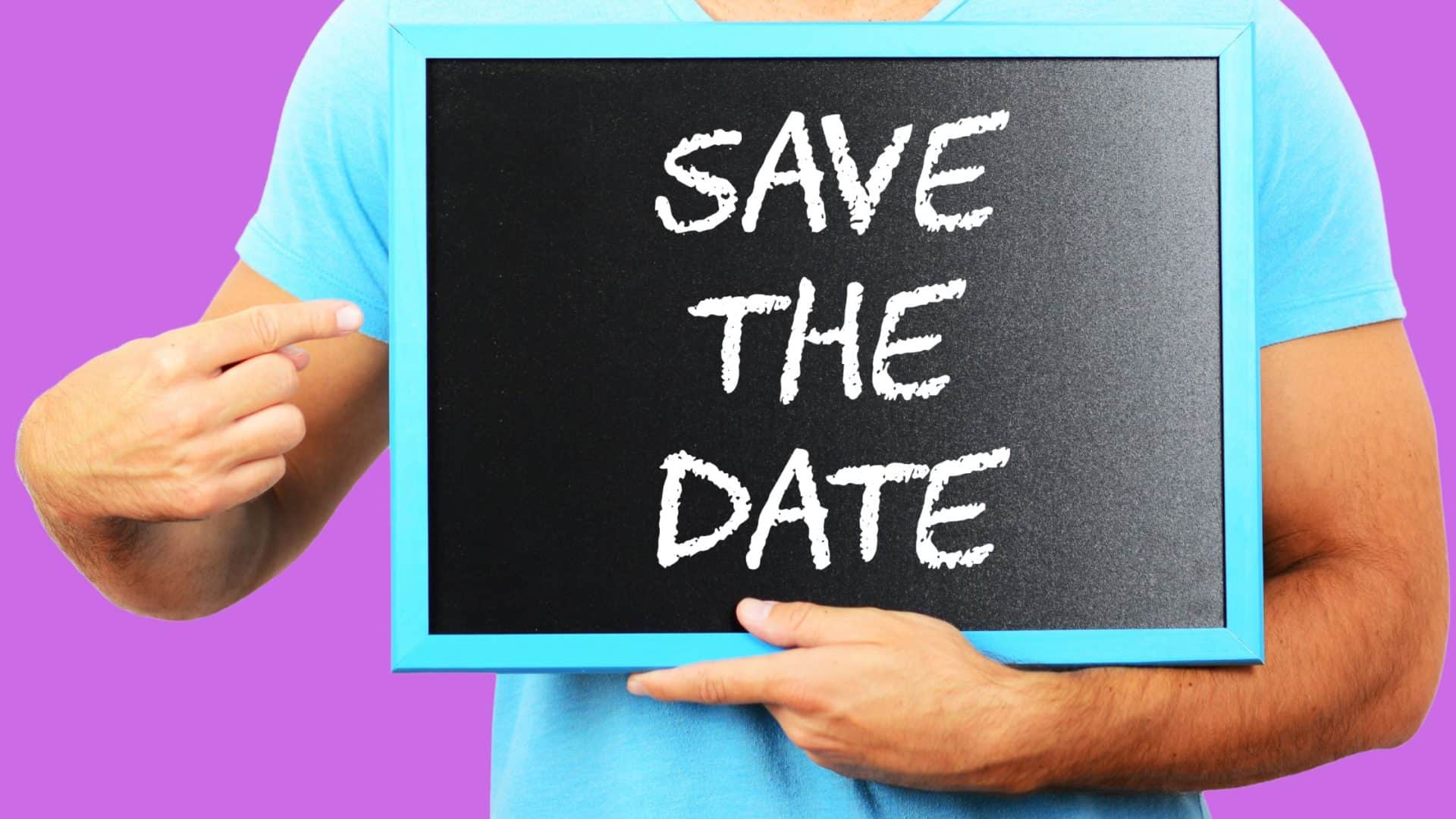 in-person event ideas for small business - man holding save the date sign