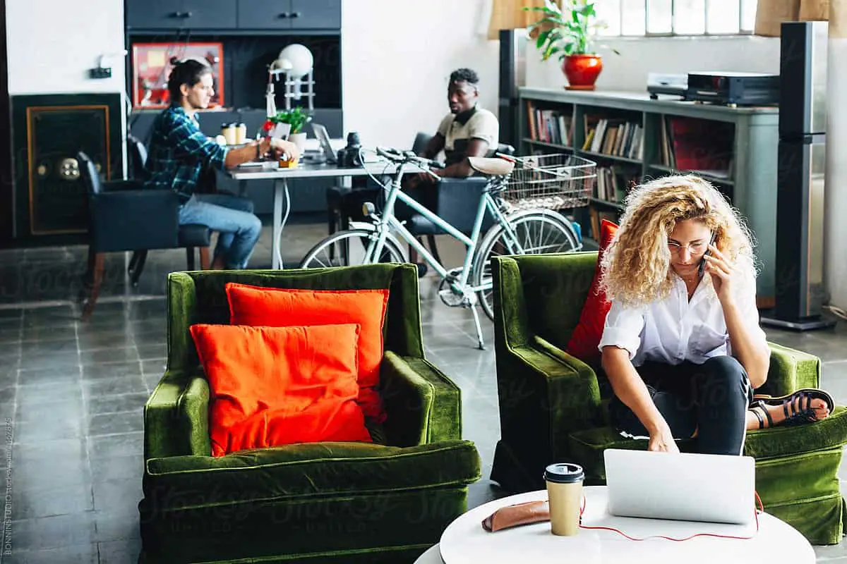 woman working in a loft office