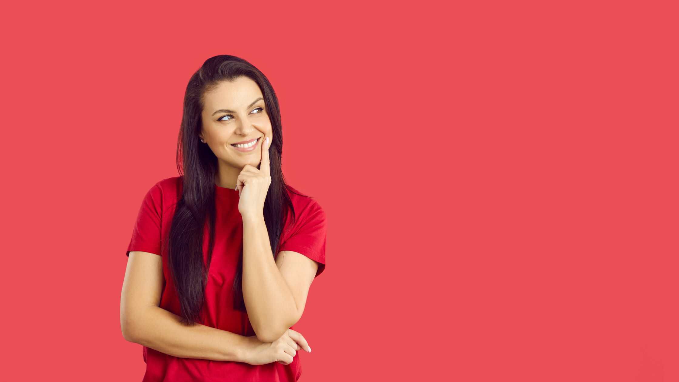 should I download the desktop app - woman on red background trying to decide