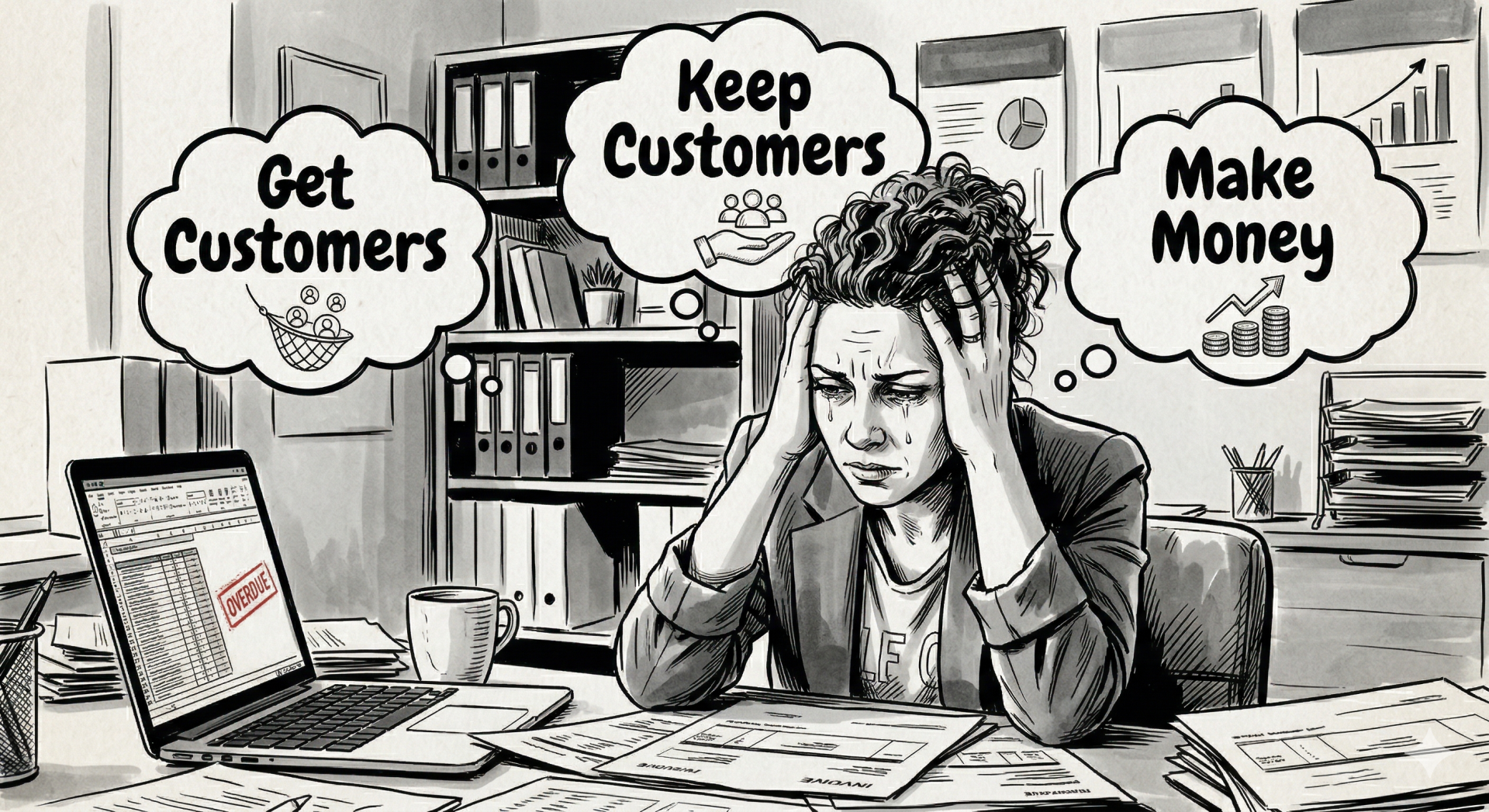 40% of Small Business Owners Thought About Quitting. Here's What Actually Helps. 2 small business owner stress cartoon