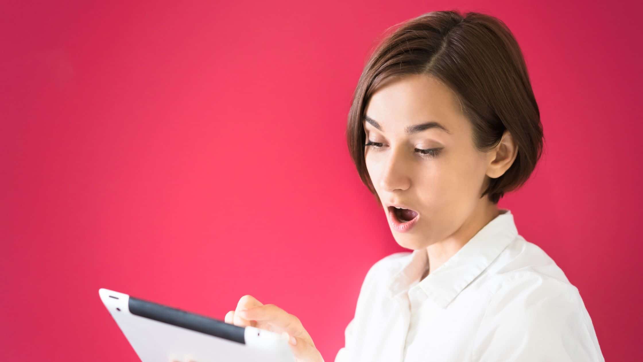 small business password security - woman with shocked look on her face