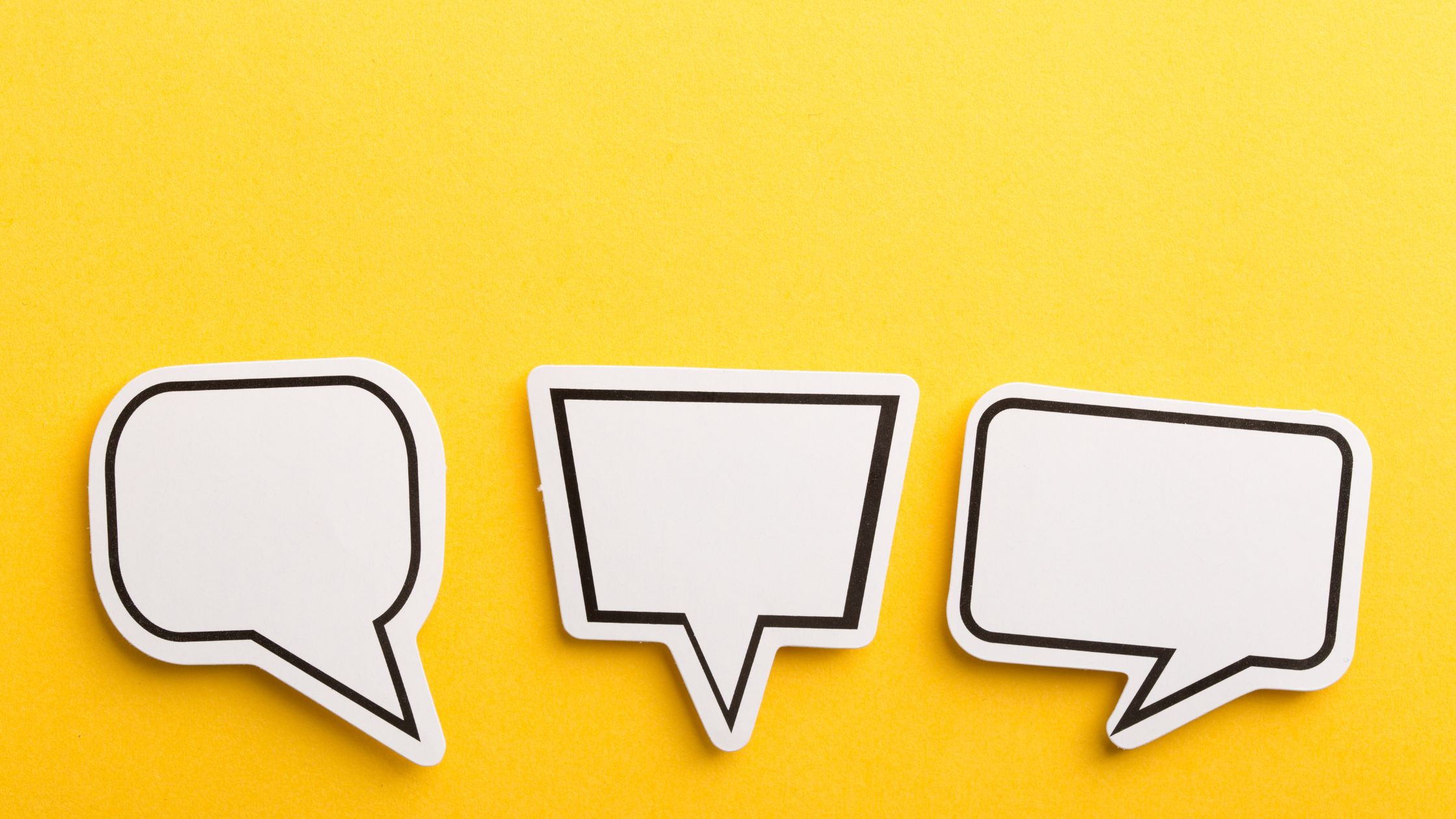 word of mouth marketing for small business Three blank speech bubbles on yellow