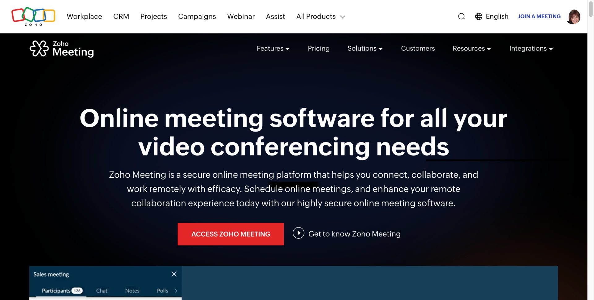 zoho for solopreneurs - zoho meetings